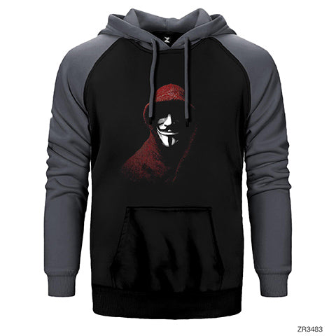 Anonymous Half Mask Çift Renk Reglan Kol Sweatshirt / Hoodie