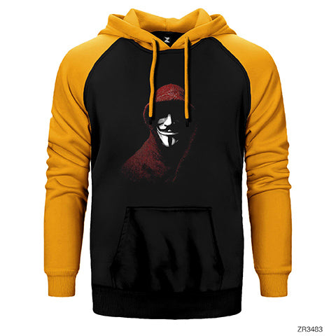 Anonymous Half Mask Çift Renk Reglan Kol Sweatshirt / Hoodie