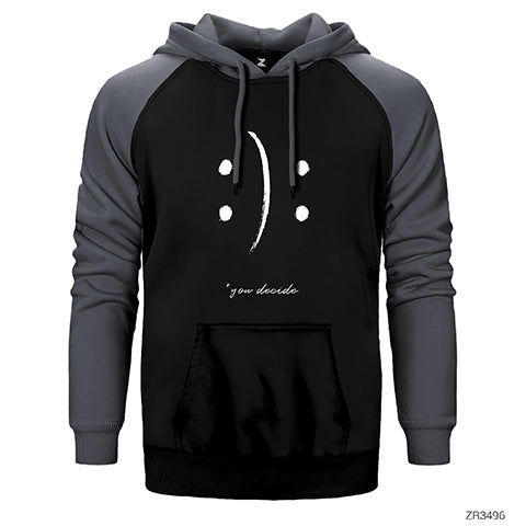 Karar Ver Smile Çift Renk Reglan Kol Sweatshirt / Hoodie