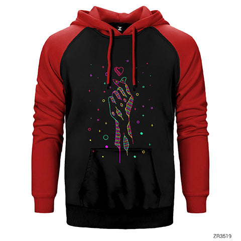 Aşk Yıldızları Çift Renk Reglan Kol Sweatshirt / Hoodie