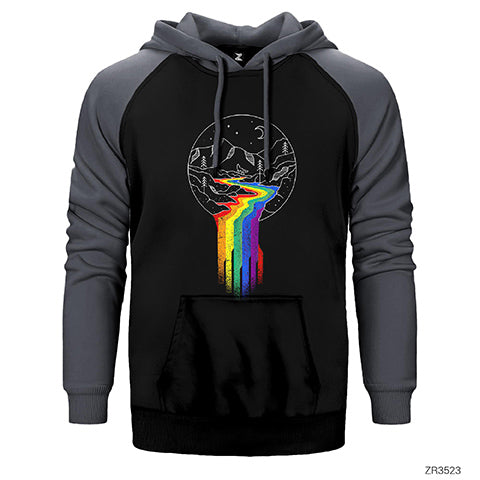 Gökkuşağı Akışı Çift Renk Reglan Kol Sweatshirt / Hoodie