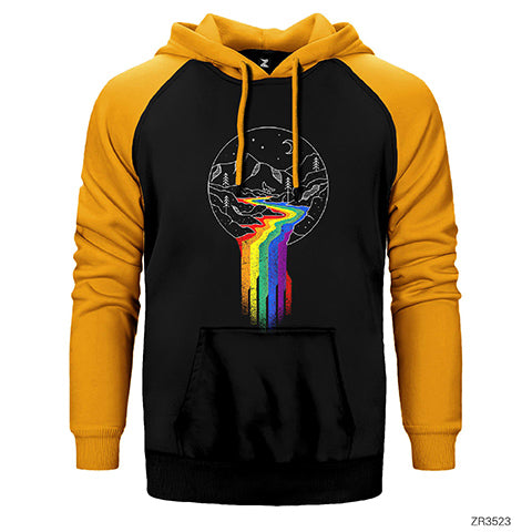 Gökkuşağı Akışı Çift Renk Reglan Kol Sweatshirt / Hoodie