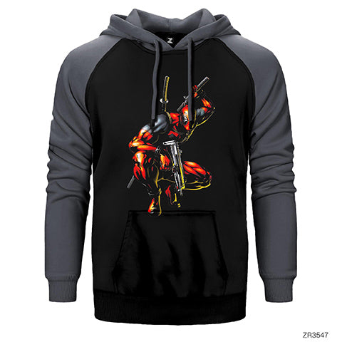 Deadpool Uzi Çift Renk Reglan Kol Sweatshirt / Hoodie