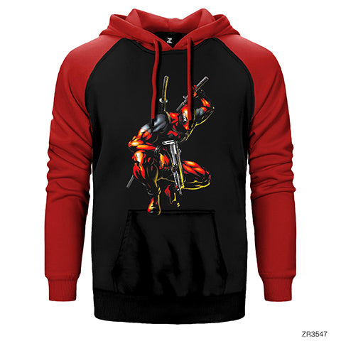 Deadpool Uzi Çift Renk Reglan Kol Sweatshirt / Hoodie