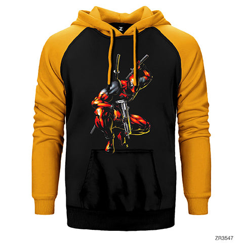 Deadpool Uzi Çift Renk Reglan Kol Sweatshirt / Hoodie
