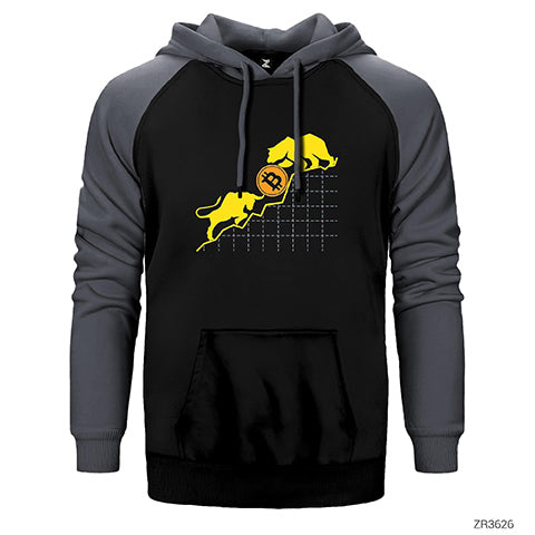Bitcoin Kripto Para Ayı ve Boğa Çift Renk Reglan Kol Sweatshirt / Hoodie