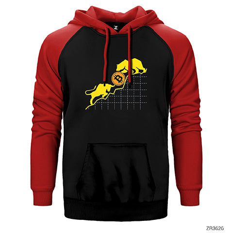 Bitcoin Kripto Para Ayı ve Boğa Çift Renk Reglan Kol Sweatshirt / Hoodie