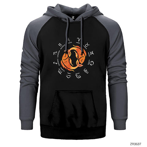 Balık Burcu Modern Çift Renk Reglan Kol Sweatshirt / Hoodie