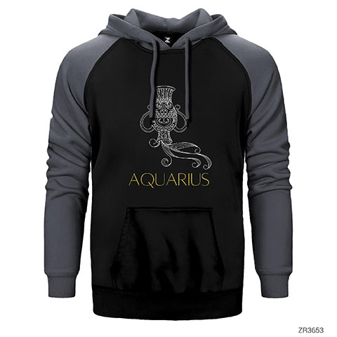 Kova Burç Retro Çift Renk Reglan Kol Sweatshirt / Hoodie