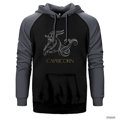 Oğlak Burç Retro Çift Renk Reglan Kol Sweatshirt / Hoodie