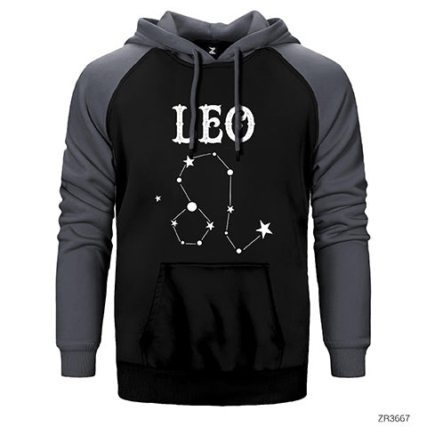 Aslan Burcu Yıldız Haritası Çift Renk Reglan Kol Sweatshirt / Hoodie