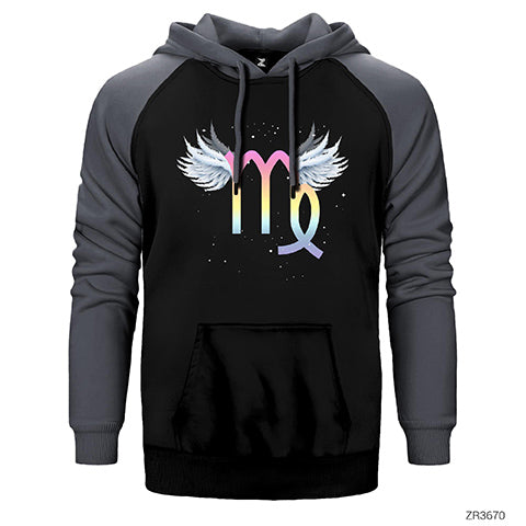Başak Burcu Kanatlar Çift Renk Reglan Kol Sweatshirt / Hoodie