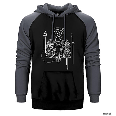 Koç Burcu Geometrik Çift Renk Reglan Kol Sweatshirt / Hoodie
