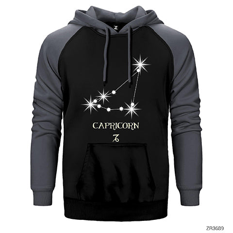 Oğlak Burcu Stars Çift Renk Reglan Kol Sweatshirt / Hoodie