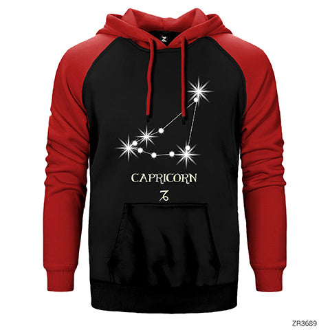 Oğlak Burcu Stars Çift Renk Reglan Kol Sweatshirt / Hoodie
