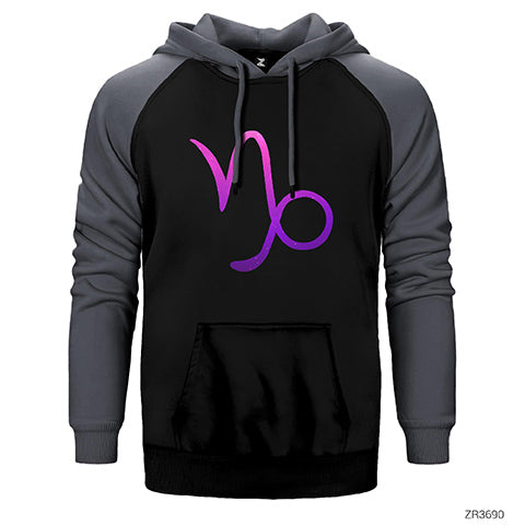 Oğlak Burcu İkon Çift Renk Reglan Kol Sweatshirt / Hoodie
