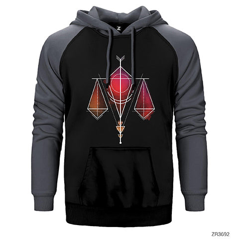 Terazi Burcu Geometrik Çift Renk Reglan Kol Sweatshirt / Hoodie