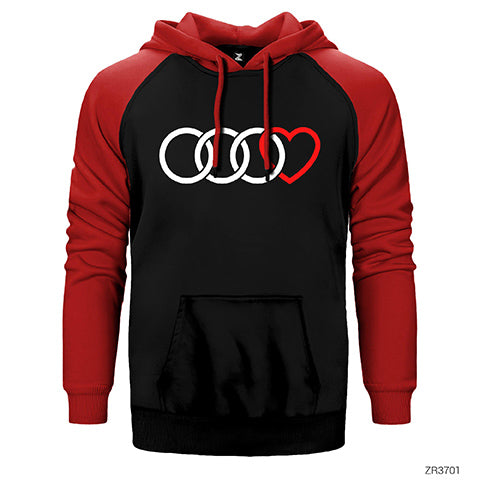 3 Audi Rings Hearth Çift Renk Reglan Kol Sweatshirt / Hoodie