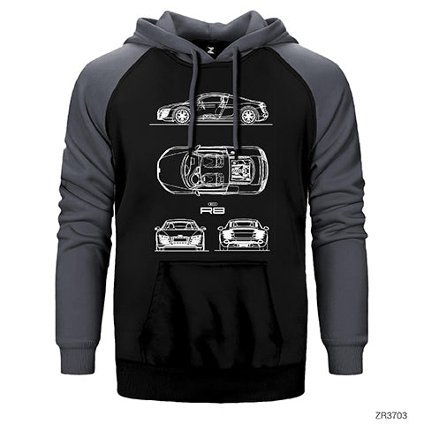 Audi R8 Blueprint Çift Renk Reglan Kol Sweatshirt / Hoodie