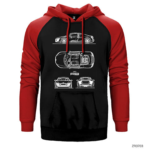 Audi R8 Blueprint Çift Renk Reglan Kol Sweatshirt / Hoodie