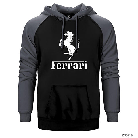 Ferrari Logo Çift Renk Reglan Kol Sweatshirt / Hoodie