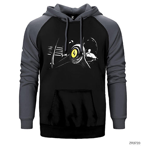 Ferrari Steering Wheel Çift Renk Reglan Kol Sweatshirt / Hoodie