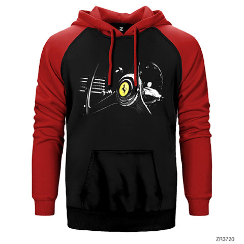 Ferrari Steering Wheel Çift Renk Reglan Kol Sweatshirt / Hoodie