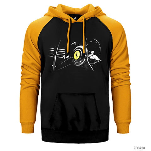 Ferrari Steering Wheel Çift Renk Reglan Kol Sweatshirt / Hoodie