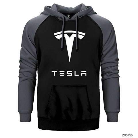 Tesla Logo Çift Renk Reglan Kol Sweatshirt / Hoodie