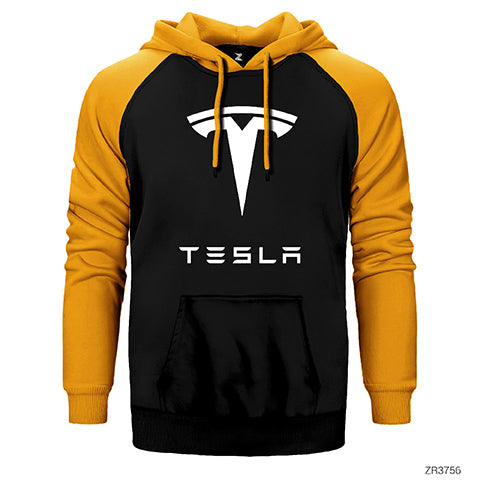 Tesla Logo Çift Renk Reglan Kol Sweatshirt / Hoodie