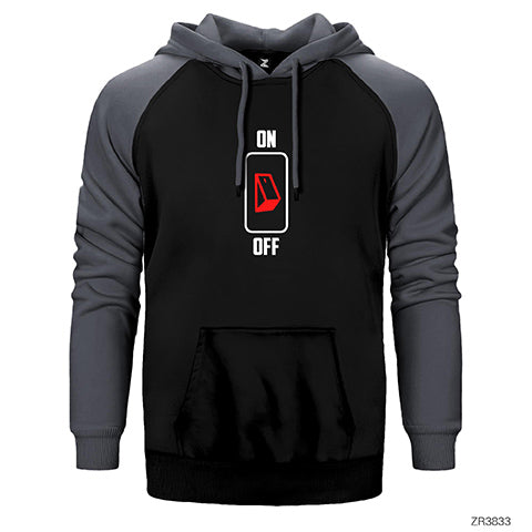 On Off Buton Çift Renk Reglan Kol Sweatshirt / Hoodie