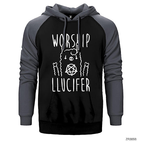 Worship Lucifer Çift Renk Reglan Kol Sweatshirt / Hoodie