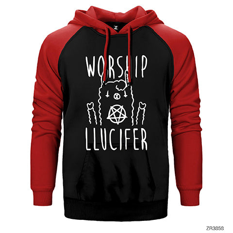 Worship Lucifer Çift Renk Reglan Kol Sweatshirt / Hoodie