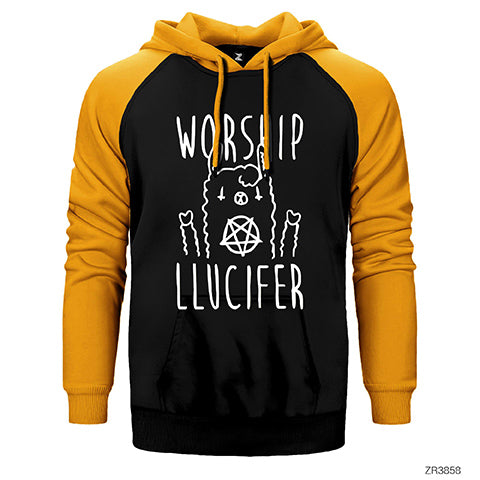 Worship Lucifer Çift Renk Reglan Kol Sweatshirt / Hoodie