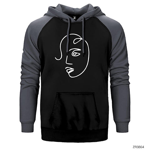 Yüz Artwork Çift Renk Reglan Kol Sweatshirt / Hoodie