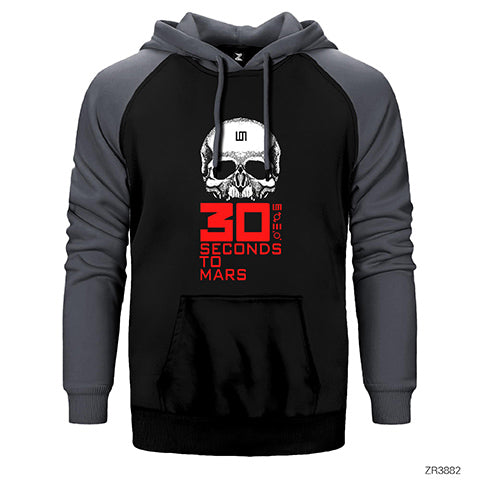 30 Seconds To Mars Skull Çift Renk Reglan Kol Sweatshirt / Hoodie
