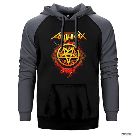 Anthrax Fire with Pentagram Çift Renk Reglan Kol Sweatshirt / Hoodie