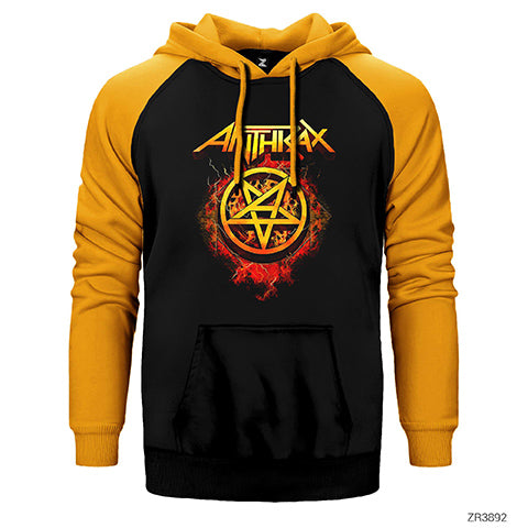 Anthrax Fire with Pentagram Çift Renk Reglan Kol Sweatshirt / Hoodie