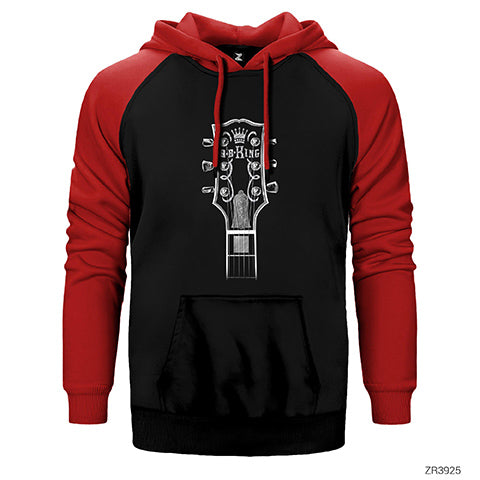 B B King Guitar Head Çift Renk Reglan Kol Sweatshirt / Hoodie