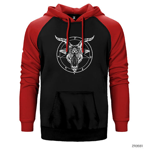 Baphomet Goat Head with Çift Renk Reglan Kol Sweatshirt / Hoodie