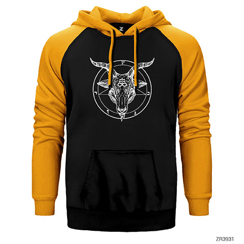 Baphomet Goat Head with Çift Renk Reglan Kol Sweatshirt / Hoodie