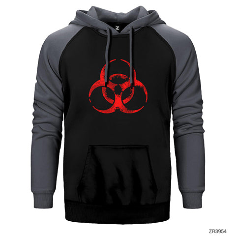 Biohazard Symbol Çift Renk Reglan Kol Sweatshirt / Hoodie