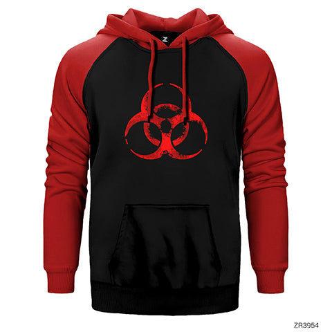 Biohazard Symbol Çift Renk Reglan Kol Sweatshirt / Hoodie
