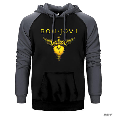 Bon Jovi Gold Hearth Çift Renk Reglan Kol Sweatshirt / Hoodie