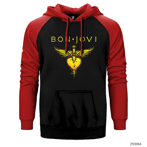 Bon Jovi Gold Hearth Çift Renk Reglan Kol Sweatshirt / Hoodie