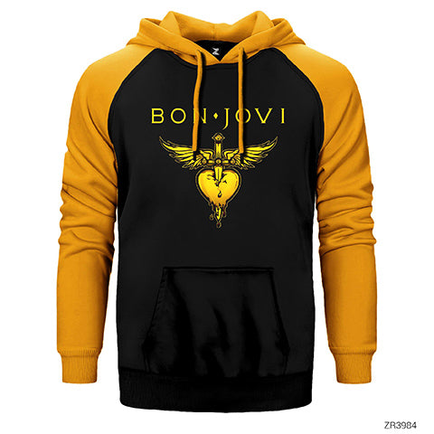 Bon Jovi Gold Hearth Çift Renk Reglan Kol Sweatshirt / Hoodie