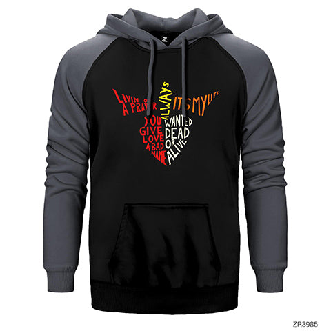 Bon Jovi Songs in Hearth Çift Renk Reglan Kol Sweatshirt / Hoodie