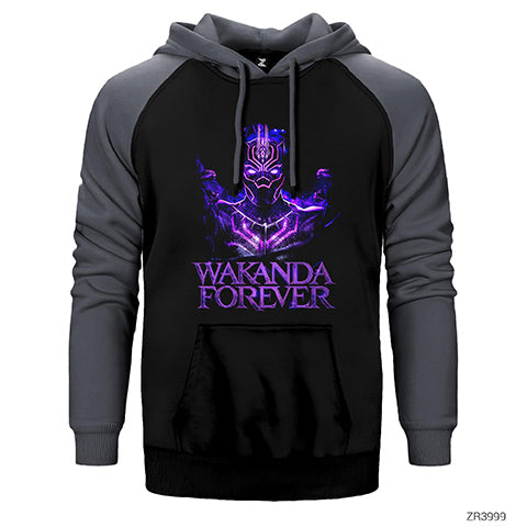Black Panther Wakanda Forever Çift Renk Reglan Kol Sweatshirt / Hoodie