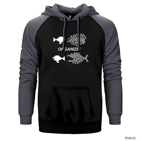 Balık Organize Çift Renk Reglan Kol Sweatshirt / Hoodie