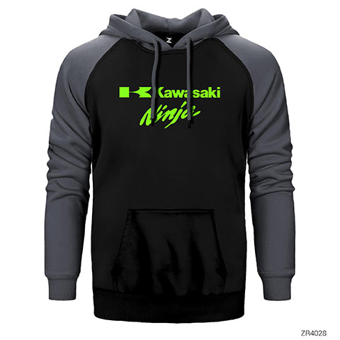 Kawasaki Ninja Çift Renk Reglan Kol Sweatshirt / Hoodie